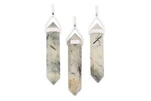 Prehnite w/ Epidote Double Terminated Medium Point Pendants - 3 pcs